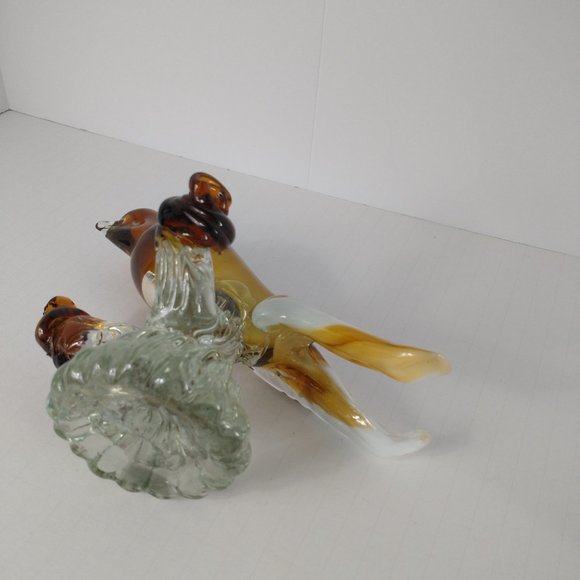 Murano Large Glass Art Brown/Tan Bird with Brown/White Tails - Picture 4 of 16